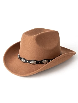 Lisianthus Men & Women's Felt Wide Brim Western Cowboy Outdoor Fedora Hats with Belt