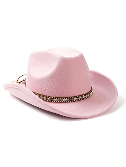 Lisianthus Men & Women's Felt Wide Brim Western Cowboy Outdoor Fedora Hats with Belt