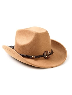 Lisianthus Men & Women's Felt Wide Brim Western Cowboy Outdoor Fedora Hats with Belt