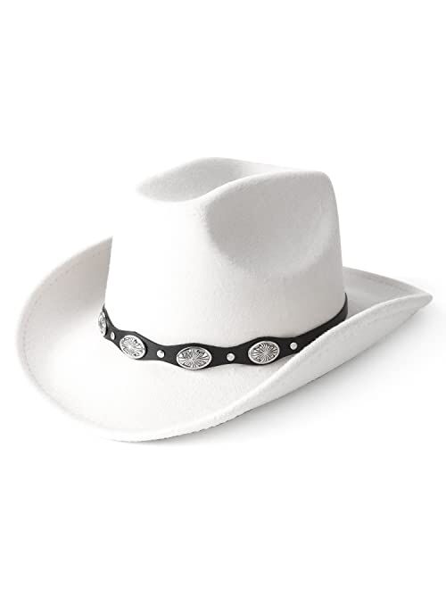 Lisianthus Men & Women's Felt Wide Brim Western Cowboy Outdoor Fedora Hats with Belt