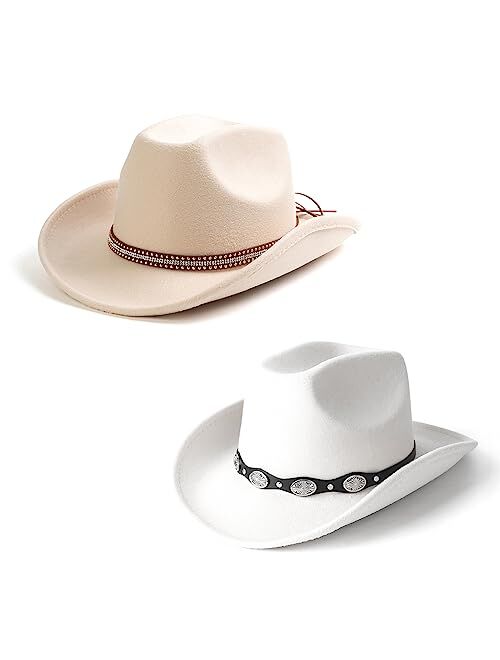 Lisianthus Men & Women's Felt Wide Brim Western Cowboy Outdoor Fedora Hats with Belt