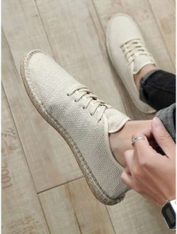 Men Lace-up Front Espadrille Loafers, Linen Lace-up Front Vacation Loafers