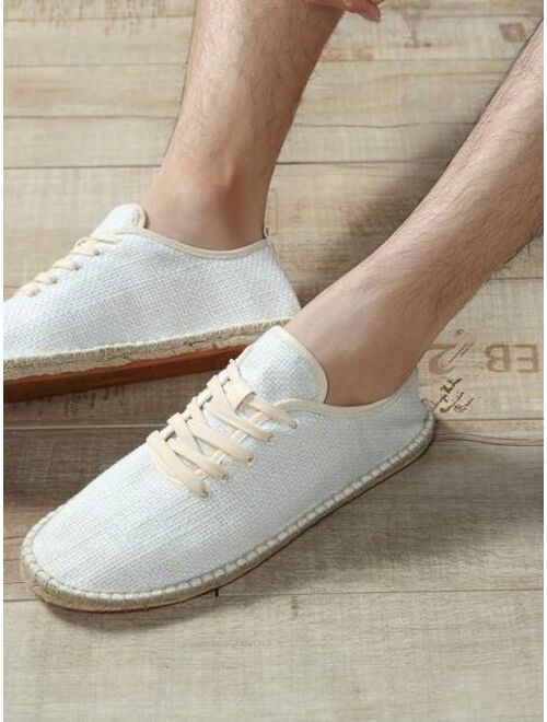 Shein Men Lace-up Front Espadrille Loafers, Linen Lace-up Front Vacation Loafers