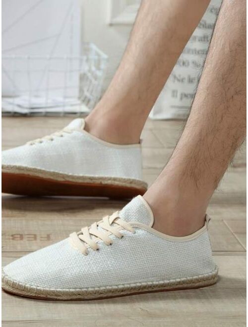 Shein Men Lace-up Front Espadrille Loafers, Linen Lace-up Front Vacation Loafers