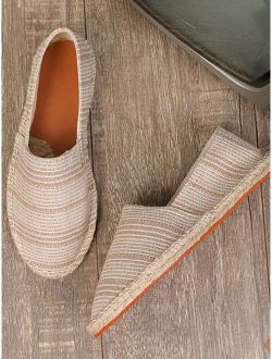 Shein Men Striped Pattern Espadrille Loafers, Vacation Outdoor Canvas Loafers
