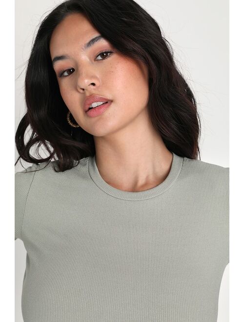 Lulus Effortless Upgrade Sage Green Ribbed Short Sleeve Top