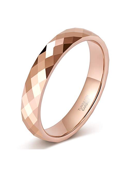 TRUMIUM 4MM Multi-Faceted Tungsten Wedding Rings Rose Gold/Black Engagement Band for Women Men Comfort Fit Size 4.5-12