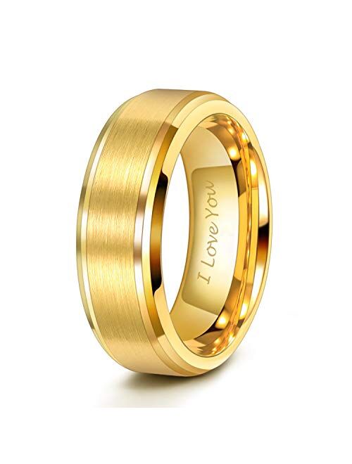 TRUMIUM 6mm 8mm Mens Womens Gold Tungsten Wedding Ring Band Brush Finish Scratch Resistant Size 5-14