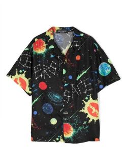 Kids galaxy-print short-sleeved silk shirt