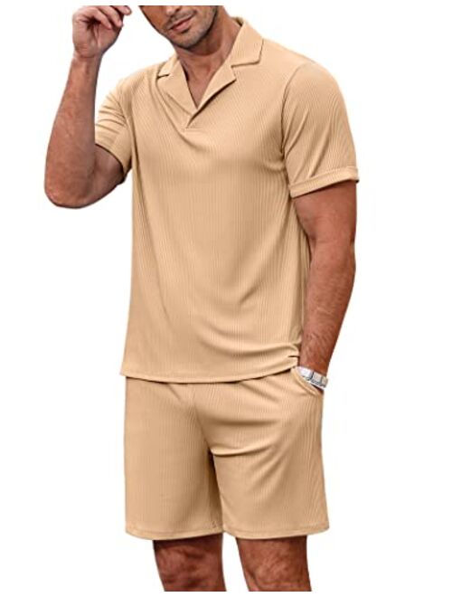 Ekouaer Men's Classic-Fit Short-Sleeve Pajama Set,Stretch Knit