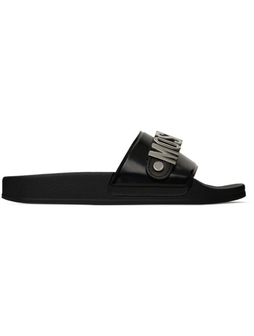 Moschino Black Lettering Slides