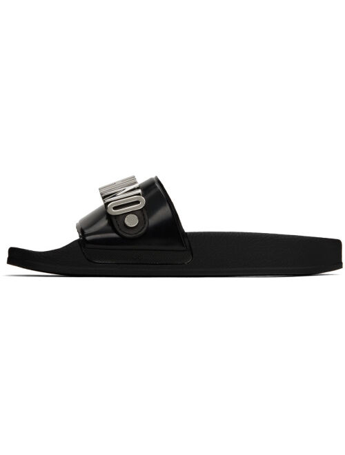 Moschino Black Lettering Slides