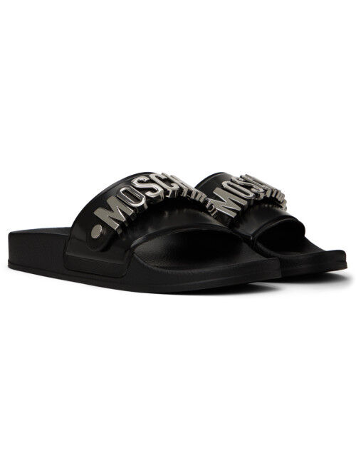 Moschino Black Lettering Slides