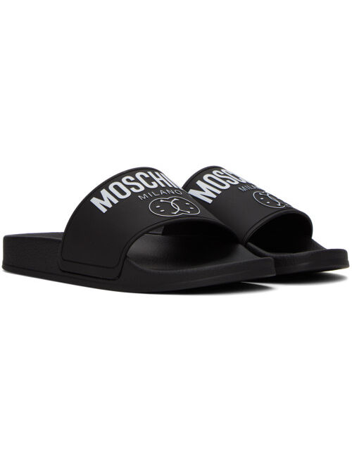 Moschino Black Double Smiley Slides