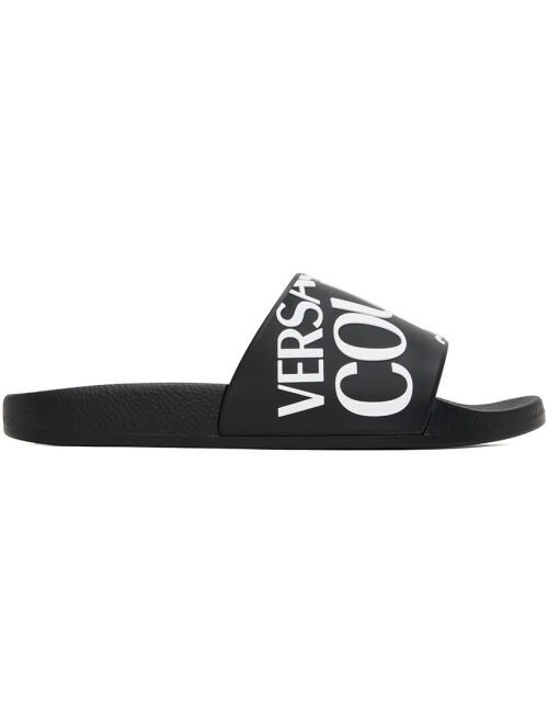 Versace Jeans Couture Black Embossed Pool Slides