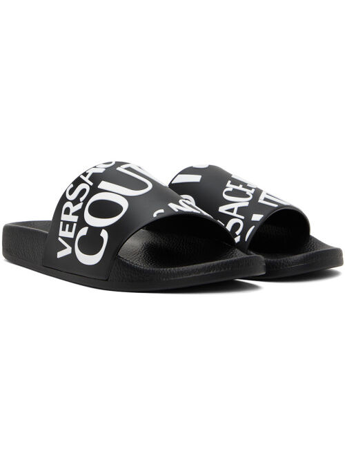 Versace Jeans Couture Black Embossed Pool Slides