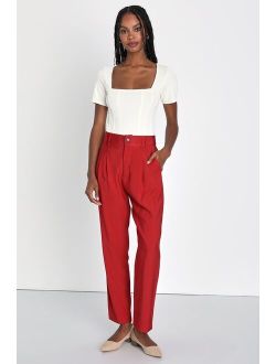 Strictly Business Rust Red High Waisted Trouser Pants