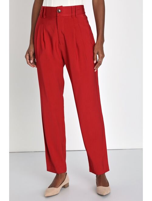 Lulus Strictly Business Rust Red High Waisted Trouser Pants