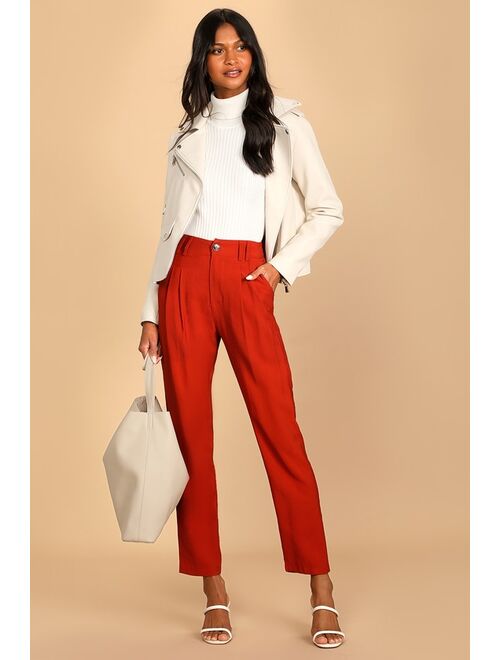 Lulus Strictly Business Rust Red High Waisted Trouser Pants