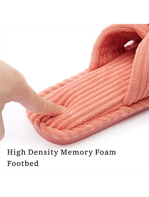 Chantomoo Slippers for Women Memory Foam House Slides for Woman Home Bedroom Bathroom Spa Wedding Travel Hospital Open Toe Corduroy Slippers Anti Slip Cozy Comfortable