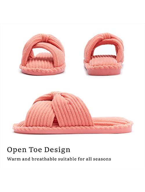 Chantomoo Slippers for Women Memory Foam House Slides for Woman Home Bedroom Bathroom Spa Wedding Travel Hospital Open Toe Corduroy Slippers Anti Slip Cozy Comfortable