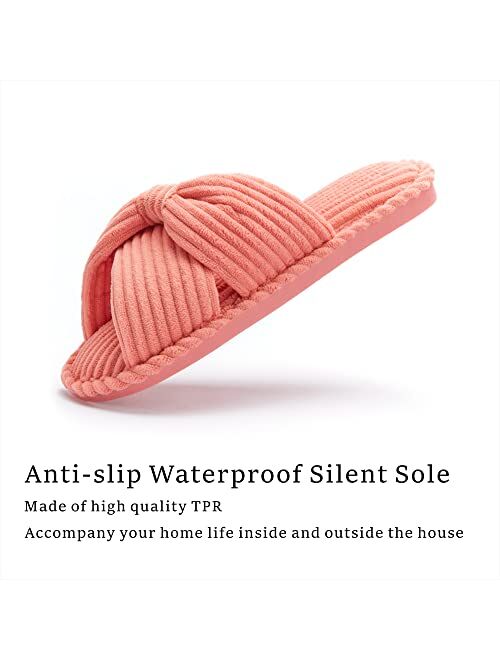 Chantomoo Slippers for Women Memory Foam House Slides for Woman Home Bedroom Bathroom Spa Wedding Travel Hospital Open Toe Corduroy Slippers Anti Slip Cozy Comfortable