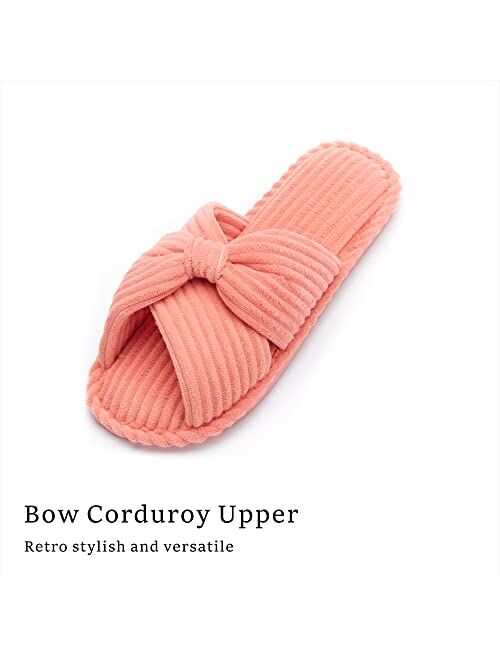 Chantomoo Slippers for Women Memory Foam House Slides for Woman Home Bedroom Bathroom Spa Wedding Travel Hospital Open Toe Corduroy Slippers Anti Slip Cozy Comfortable