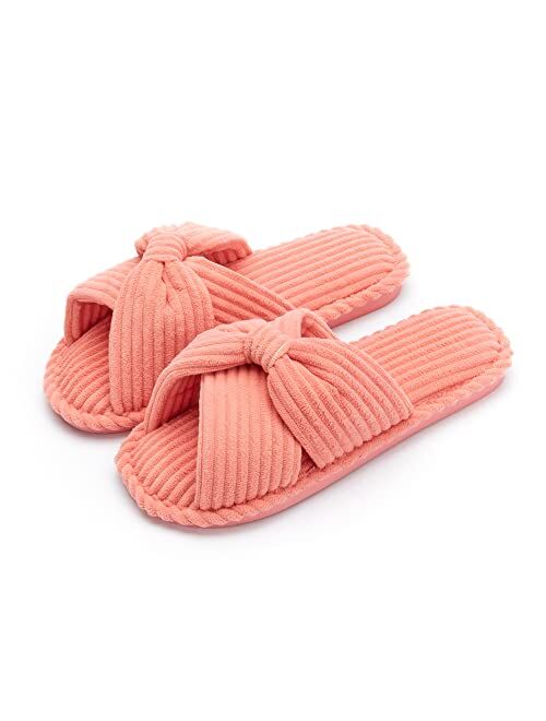 Chantomoo Slippers for Women Memory Foam House Slides for Woman Home Bedroom Bathroom Spa Wedding Travel Hospital Open Toe Corduroy Slippers Anti Slip Cozy Comfortable