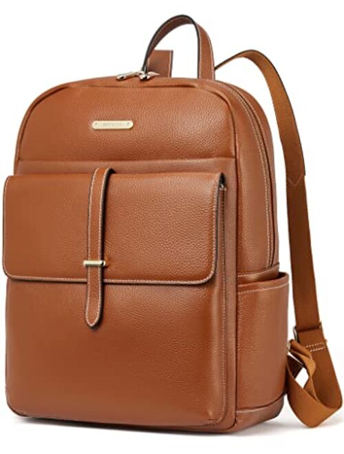 BOSTANTEN Leather Laptop Backpack for Women Large Capacity 15.6 inch Computer Bag Casual College Daypack Travel Bag Black