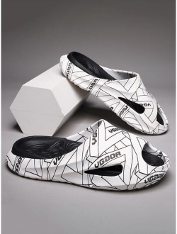 Men Geometric Letter Graphic Cut Out Slides Casual Summer EVA Slippers