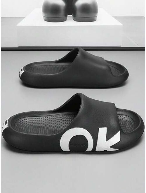 Fashion Slippers For Men Letter Graphic Single Band EVA Slides