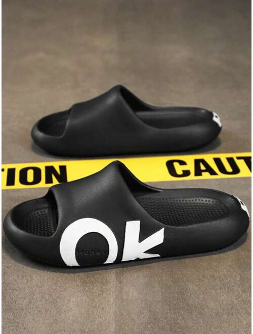 Fashion Slippers For Men Letter Graphic Single Band EVA Slides