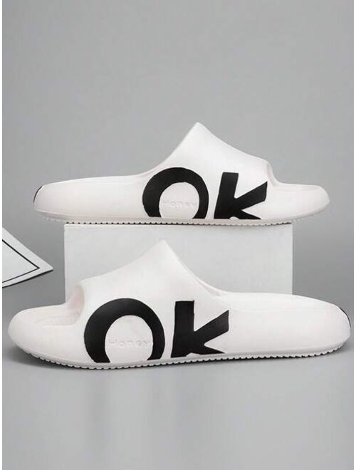 Fashion Slippers For Men Letter Graphic Single Band EVA Slides