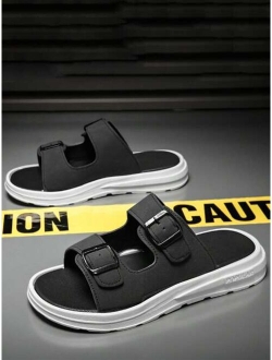 Fashionable Slides For Men Double Buckle Decor Slippers