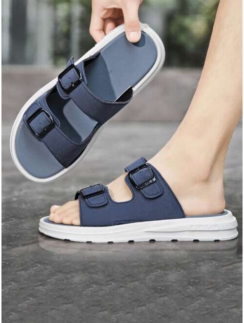 Fashionable Slides For Men Double Buckle Decor Slippers