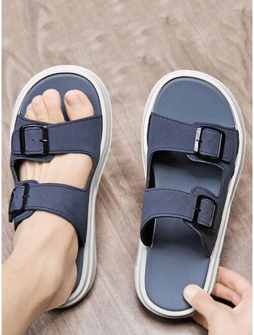 Fashionable Slides For Men Double Buckle Decor Slippers