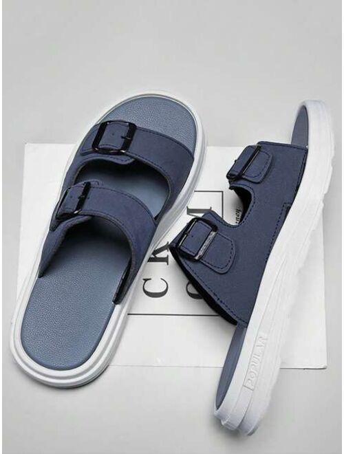 Fashionable Slides For Men Double Buckle Decor Slippers