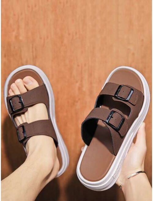 Fashionable Slides For Men Double Buckle Decor Slippers