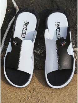 Fashionable Slides For Men Two Tone Metal Decor Cut Out Design Slippers