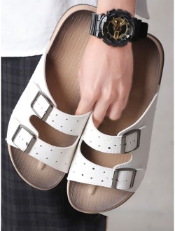 Men Buckle Decor Slides EVA Fashion Slides Black