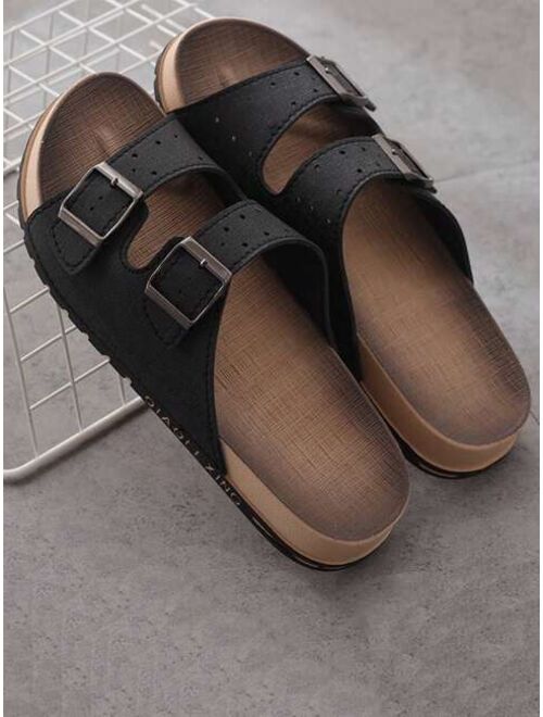 Men Buckle Decor Slides EVA Fashion Slides Black