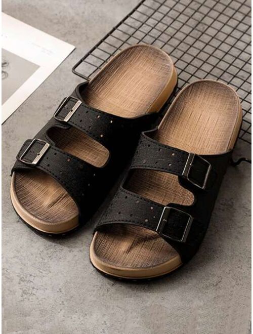 Men Buckle Decor Slides EVA Fashion Slides Black