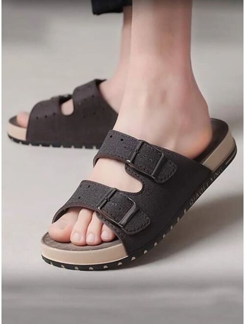 Men Buckle Decor Slides EVA Fashion Slides Black