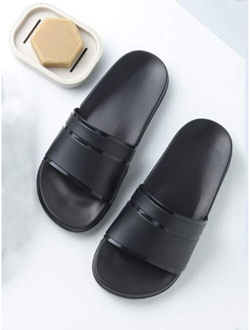 Cool Black Slide Shoes For Men Striped Pattern Single Band Shoes