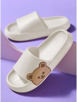 Men Bear Patch Wide Fit Bathroom Slippers