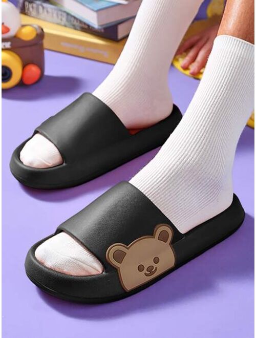 Men Bear Patch Wide Fit Bathroom Slippers