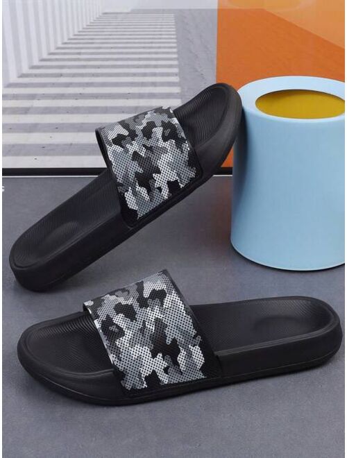 Fashionable Slides For Men Camo Pattern Single Band PVC Slippers