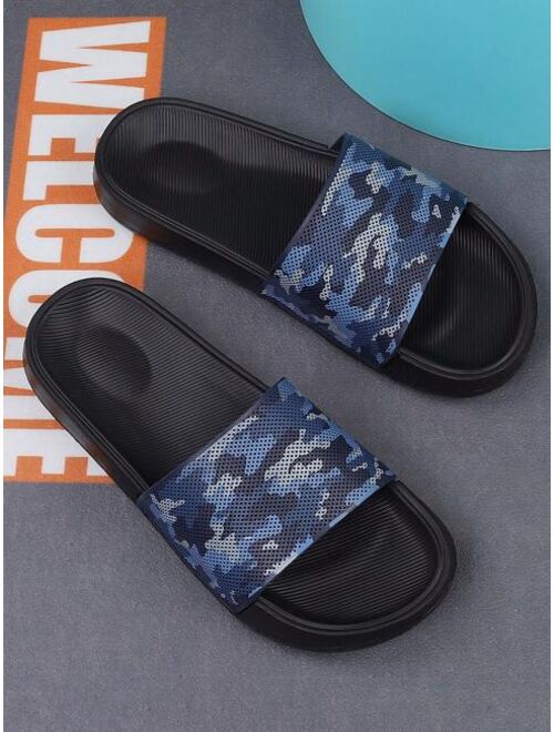 Fashionable Slides For Men Camo Pattern Single Band PVC Slippers