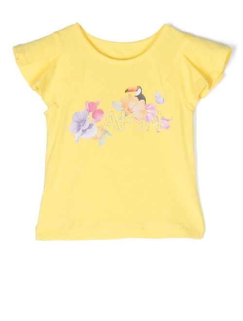 Lapin House ruffled-sleeve glitter-logo top