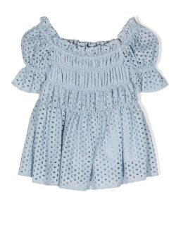 puff-sleeved broderie anglaise dress